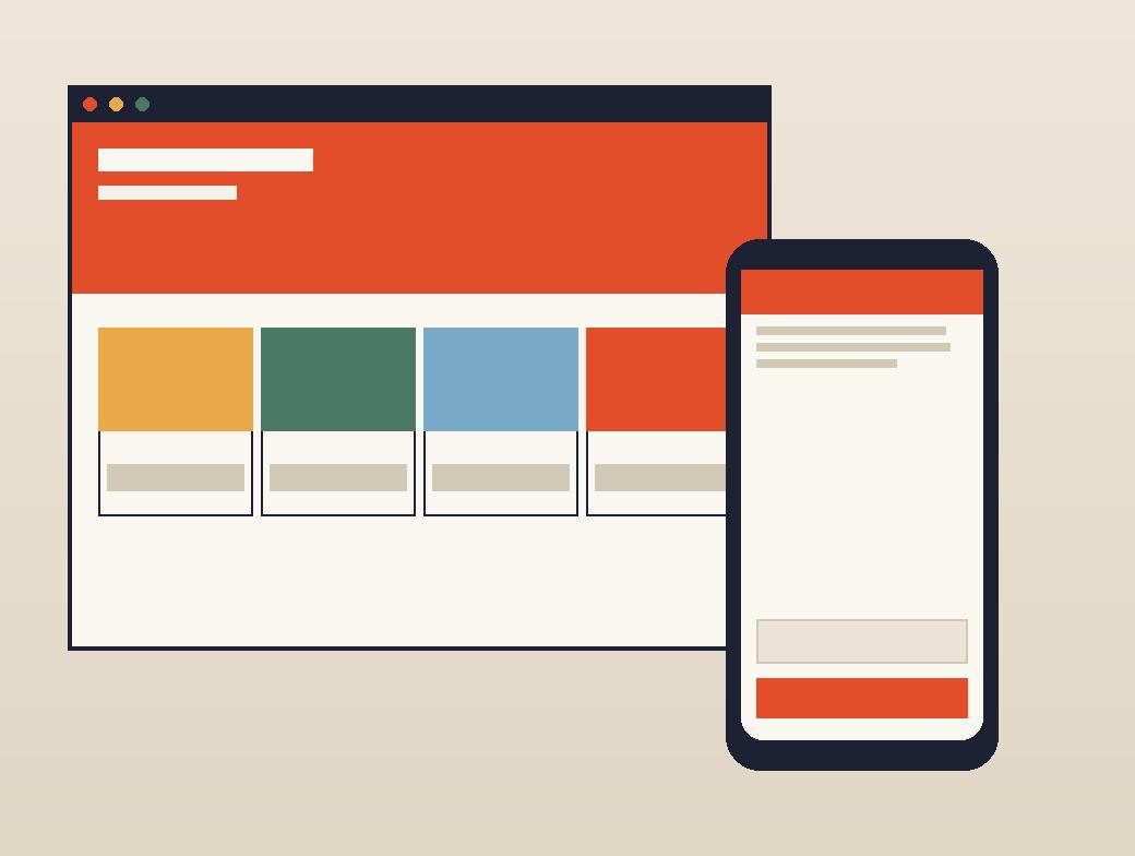 Website screens for a tile and stone retailer shown on desktop and mobile