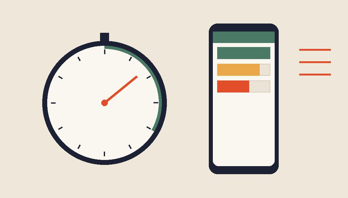 Illustration of a stopwatch beside a mobile checkout screen